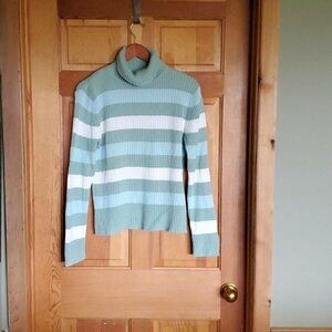Sonoma Sz. XL Striped Soft Greens & Off White LS Turtleneck Sweater